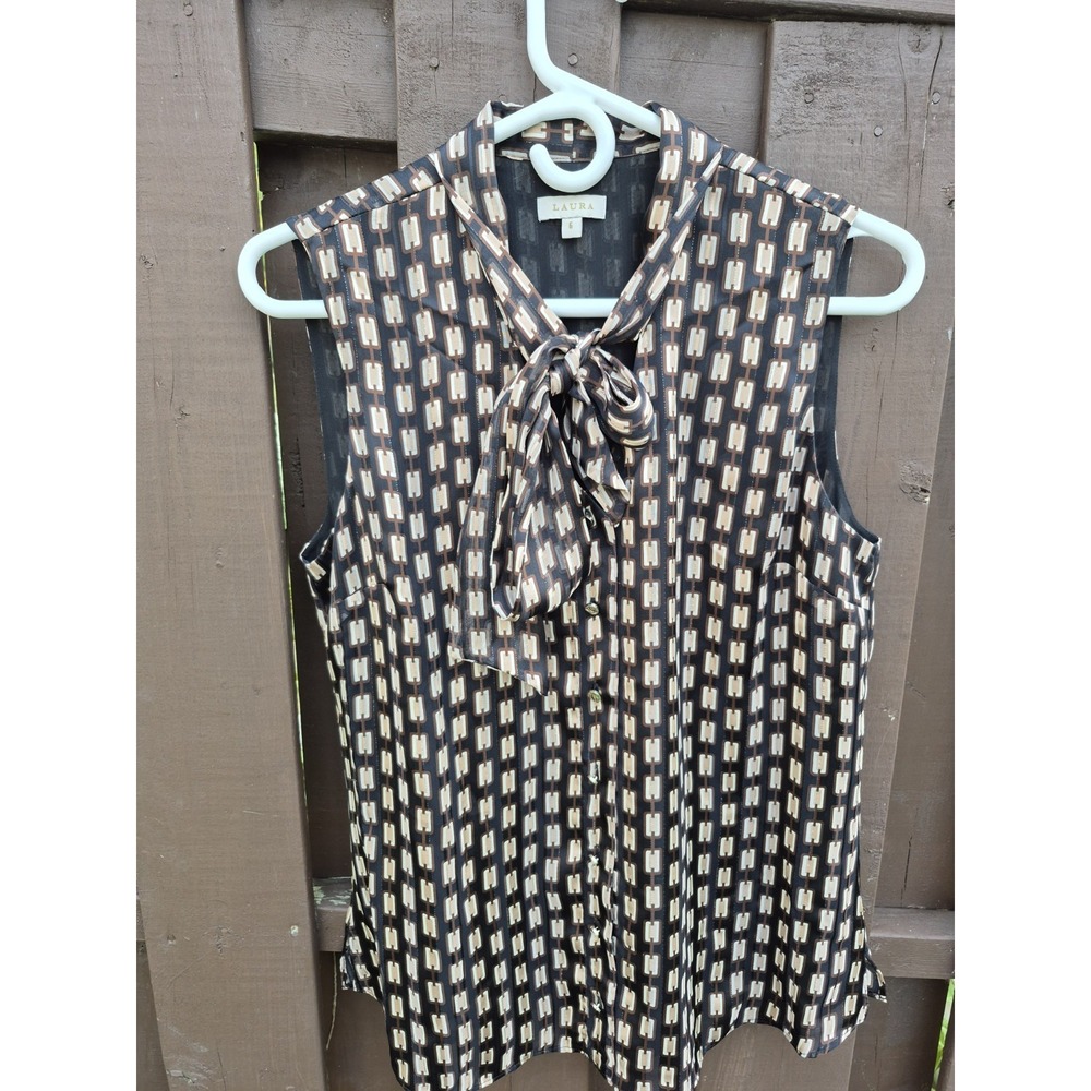 Laura Womens Geometric Sleeveless Lined Blouse Top Career Office Size 6 EUC